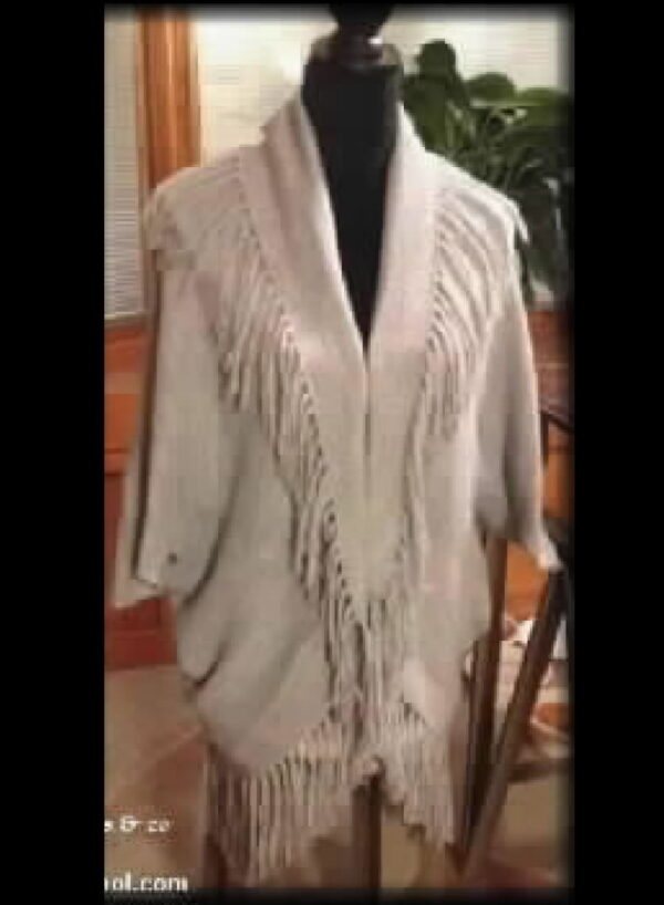 Sweater Style Name: " Crystals " Alpaca Sweater Wrap with handwork fringe accents